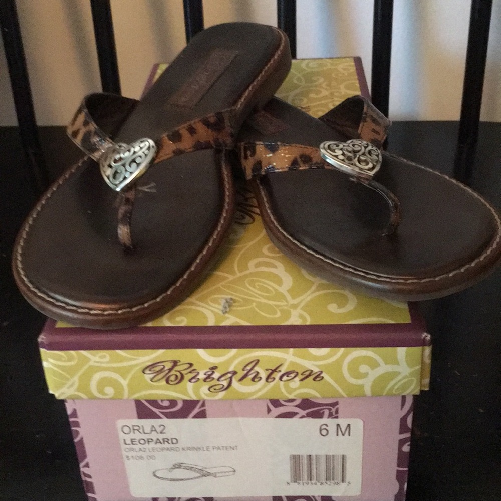 Brighton Orla2 Leopard Krinkle Patent Flip Flops